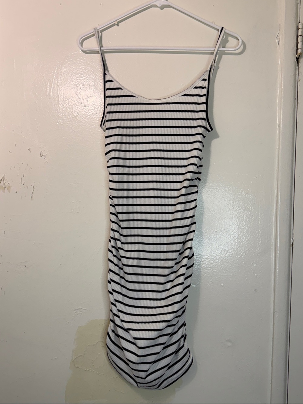 SHEIN Striped Ruched Bodycon Cami Dress White Black Small